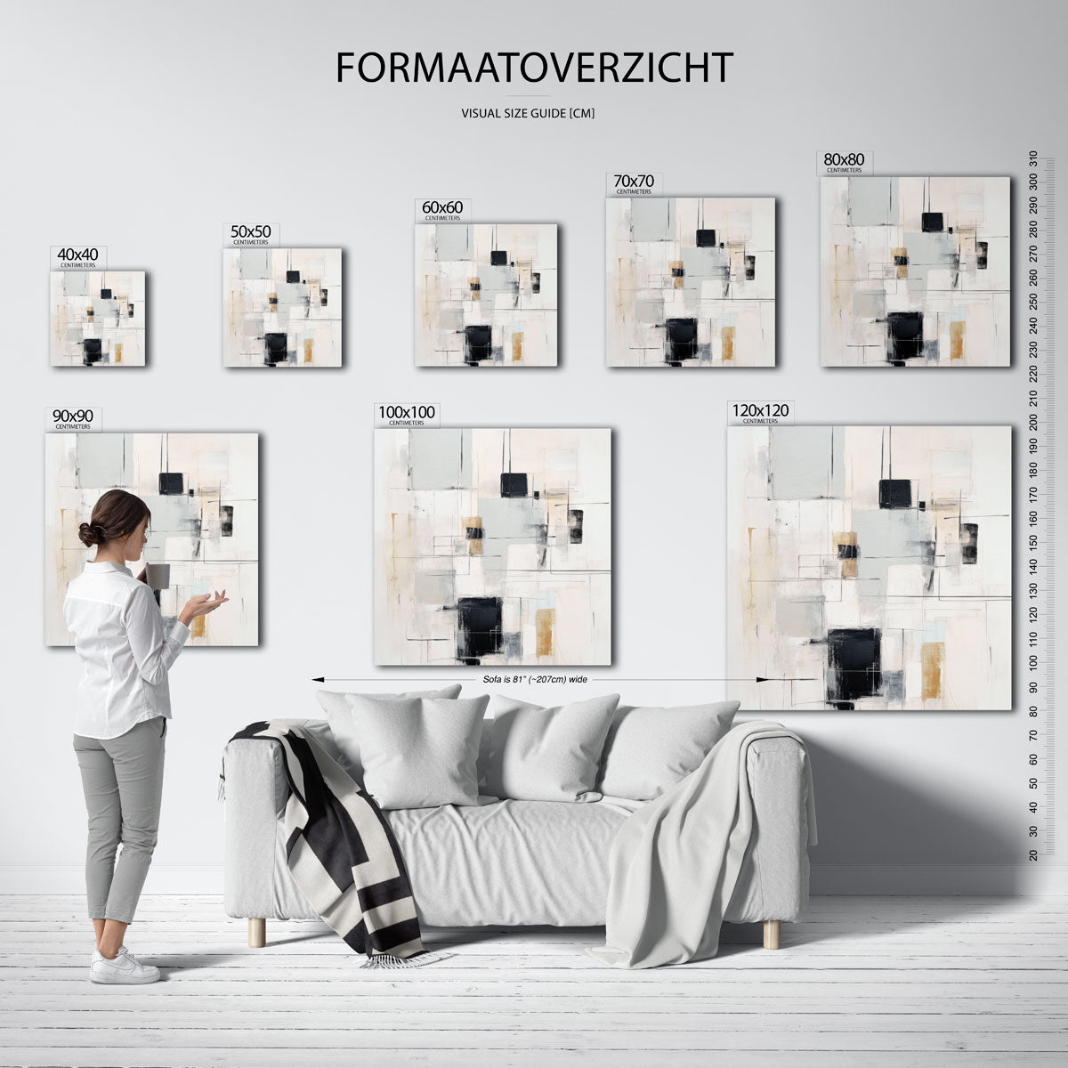 Abstracte lijnen en vlakken – vierkante muurposter met zachte abstracte vormen