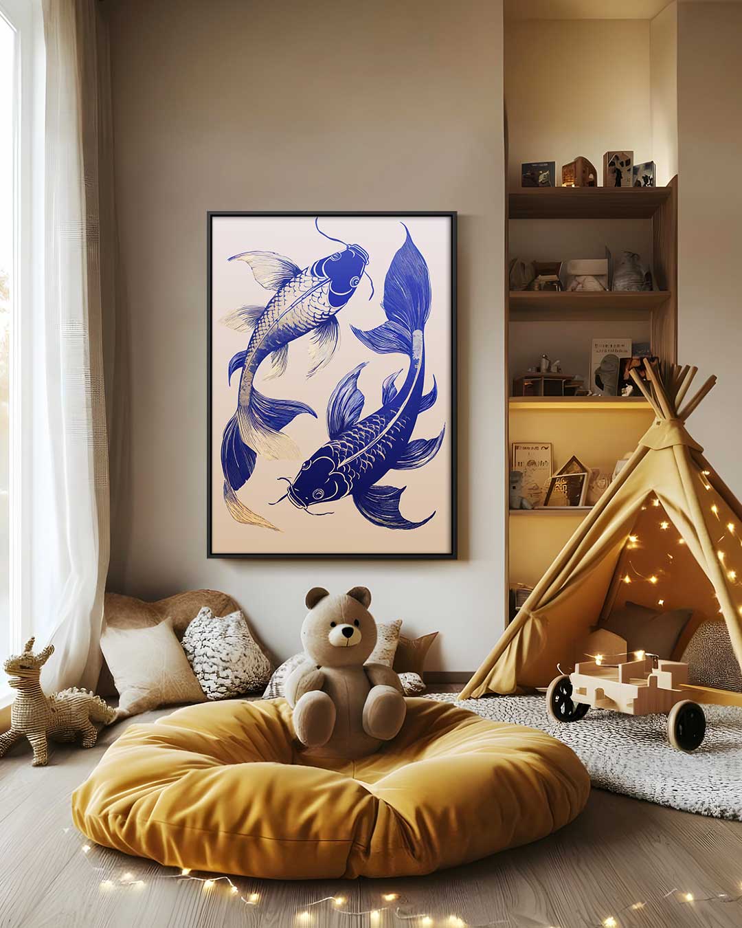 Opera d'arte Koi danzanti in gloria blu
