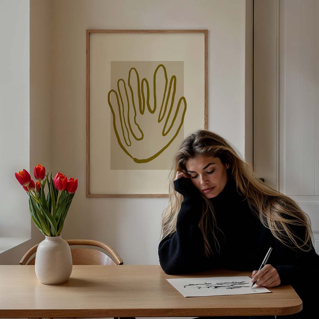 Moderne Handafdruk Wanddecoratie – staande muurposter met kleurrijke abstracte vormen