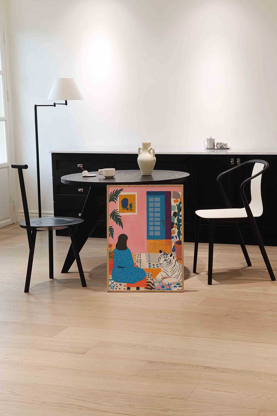 Vrouw met tijger – moderne wandkunst als portret poster