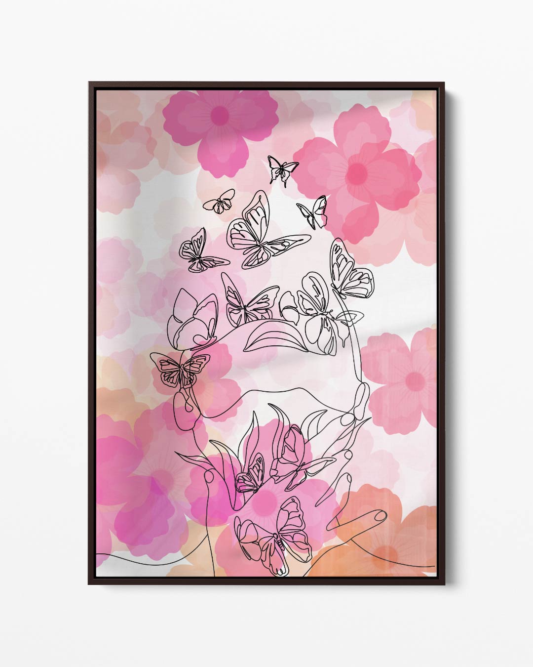 Vlinders en Bloemen Lijntekening – portret kunstwerk als wanddecoratie