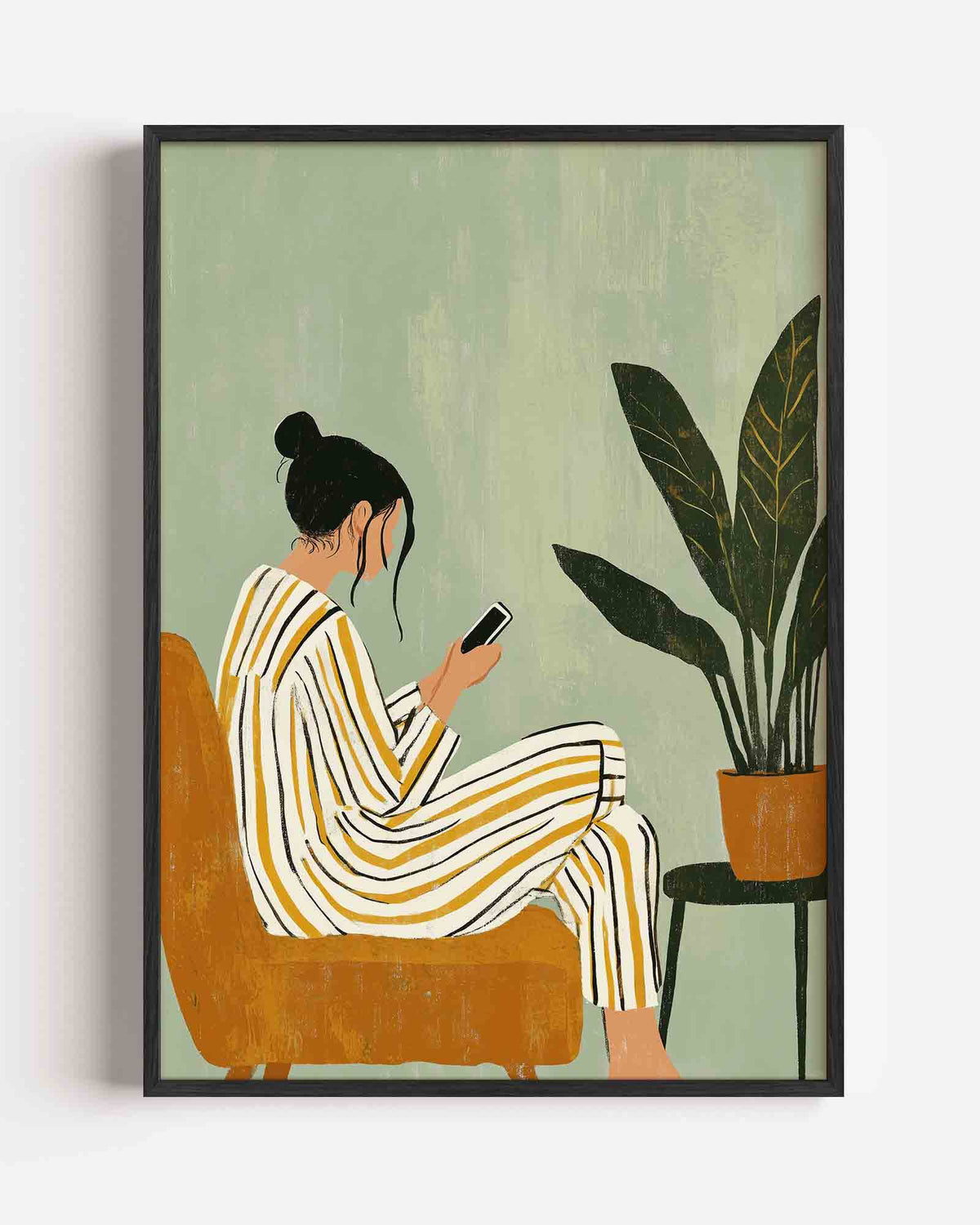 Vrouw met telefoon – moderne portret poster als wanddecoratie