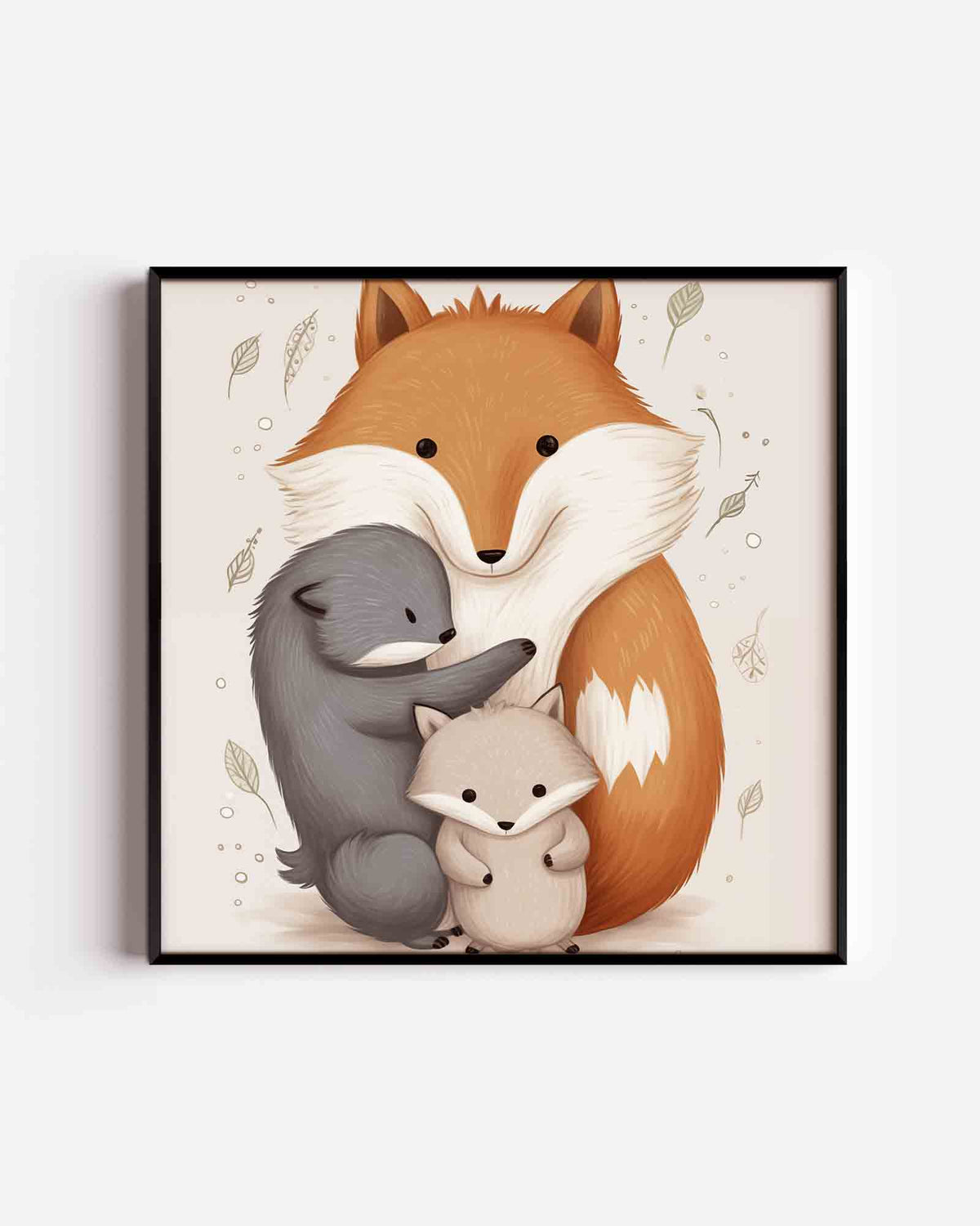 Vossenfamilie – vierkante kinderposter als wanddecoratie