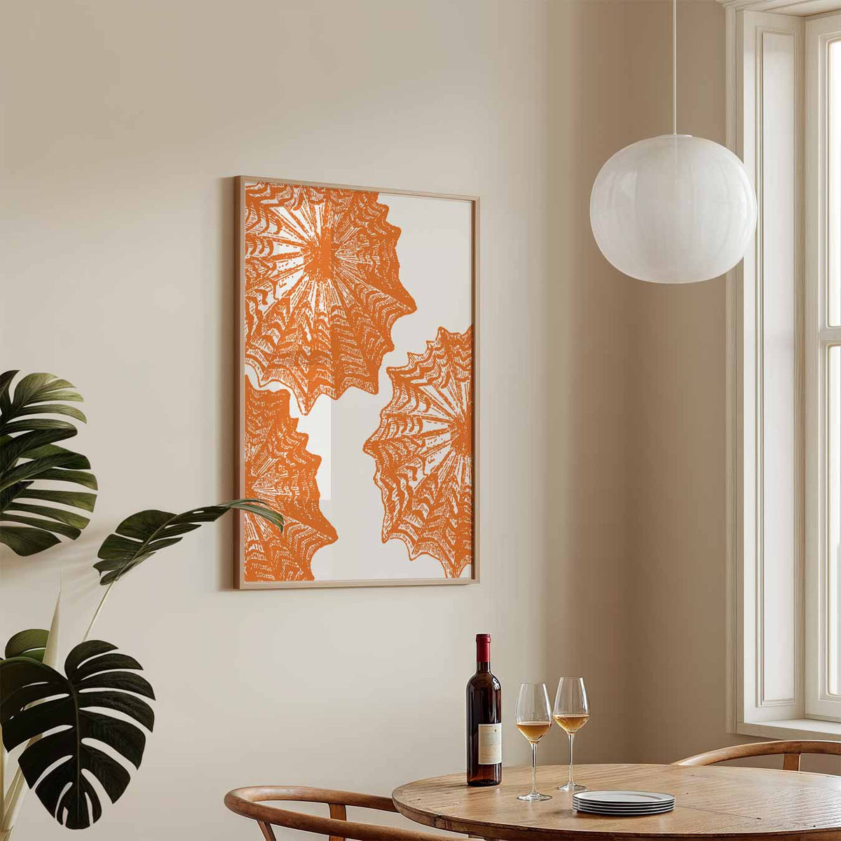 Stijlvolle Oranje Botanische Print – zeedieren poster in staand formaat