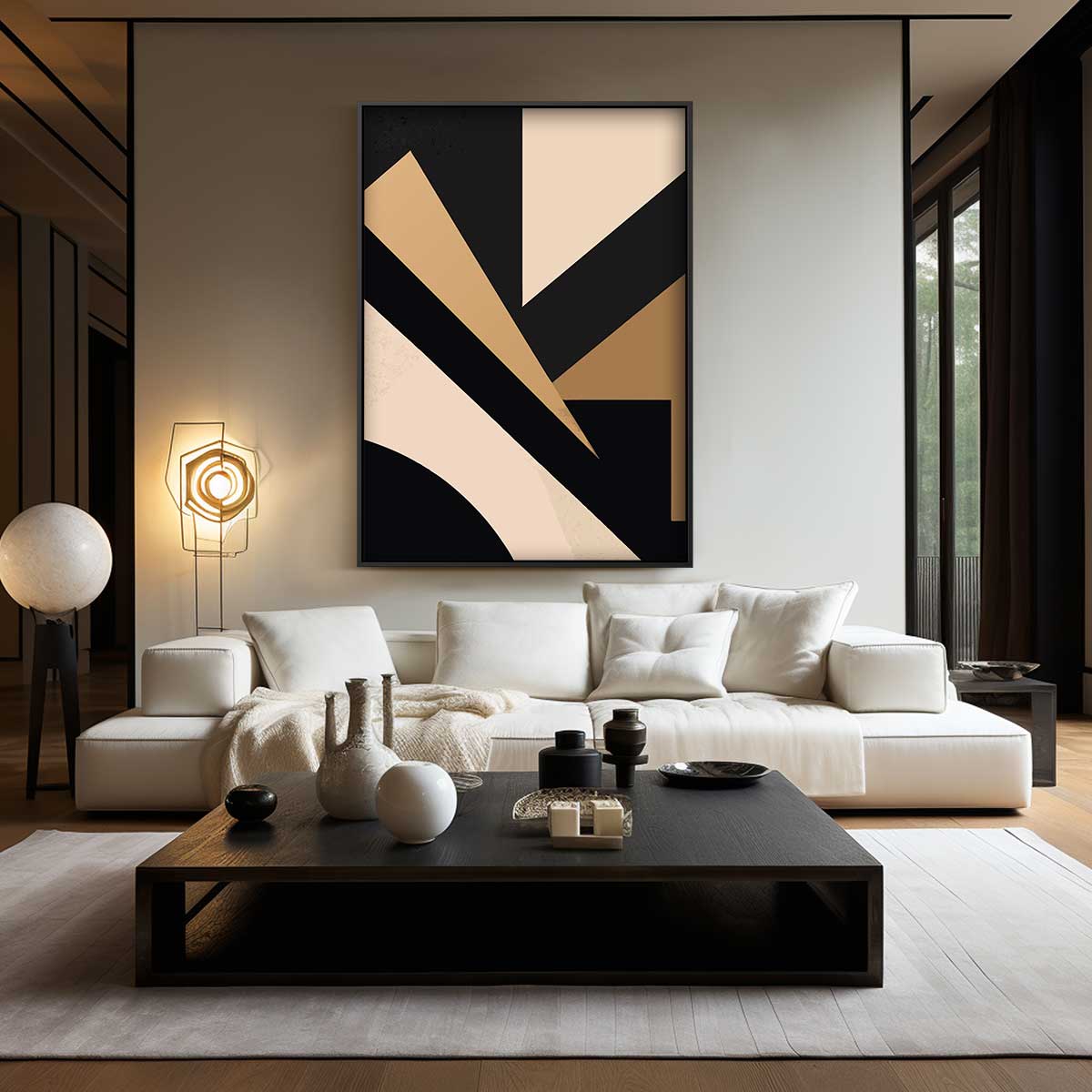 Strakke Geometrie in Aardetinten – modern portret kunstwerk van WallArtistic