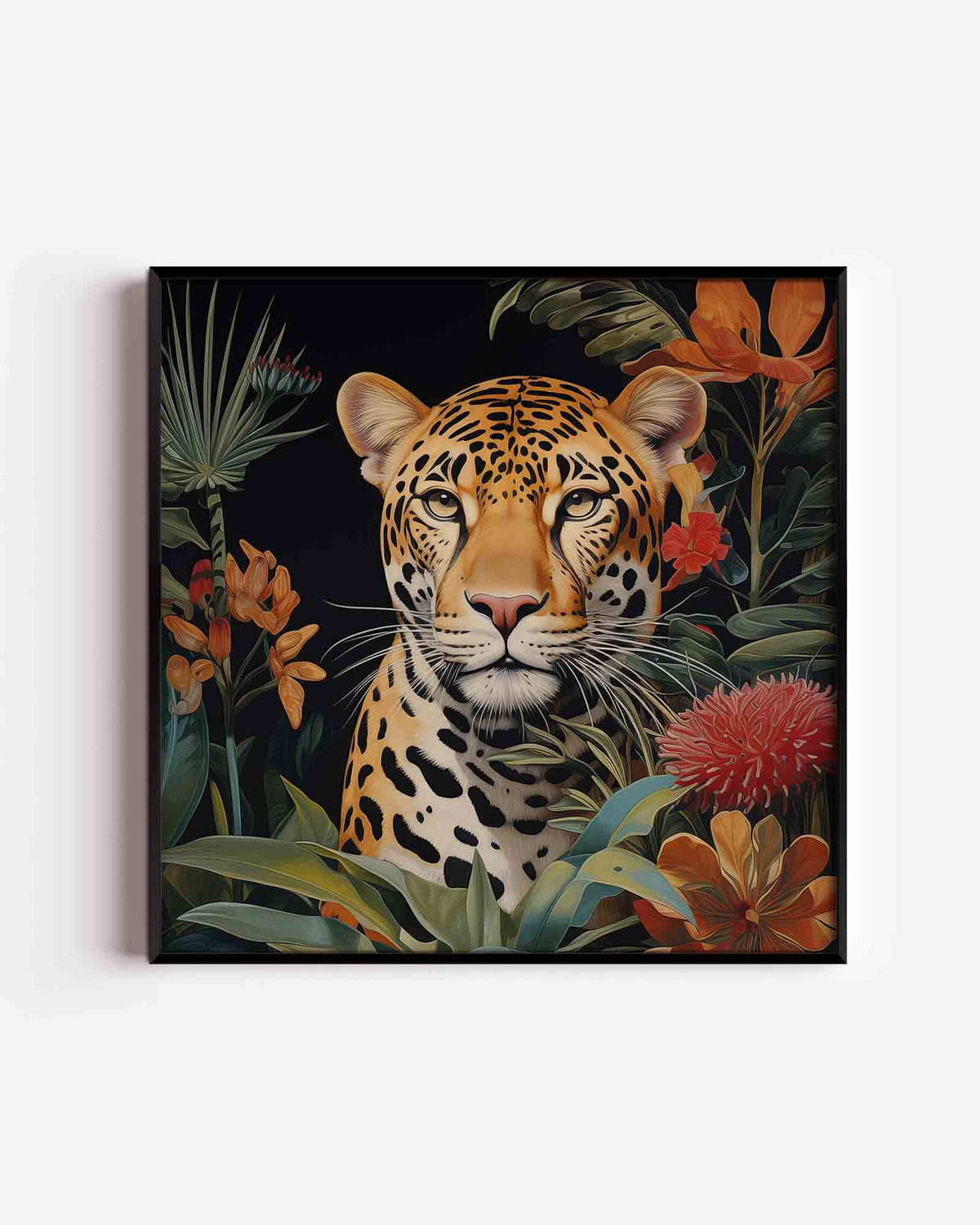 Luipaard tussen bloemen – jungle vierkante poster als wanddecoratie