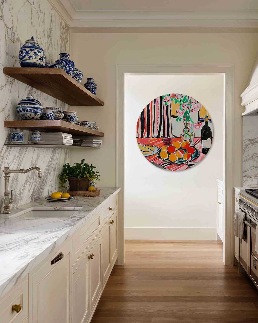 Fruit en bloemen – moderne abstracte muurcirkel voor aan de muur