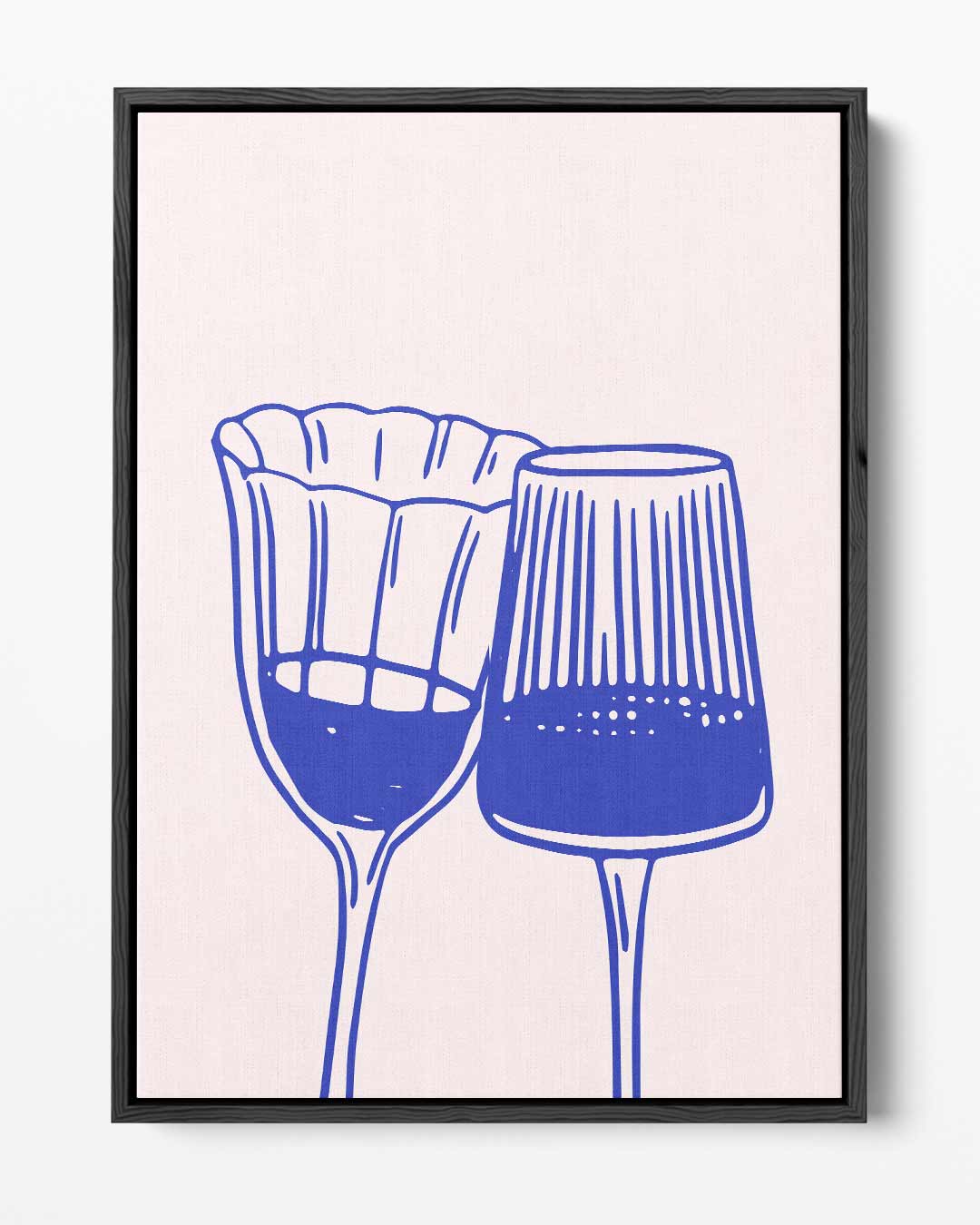 Elegante Blauw-witte Wijnglazen Illustratie – portret kunstwerk als wanddecoratie