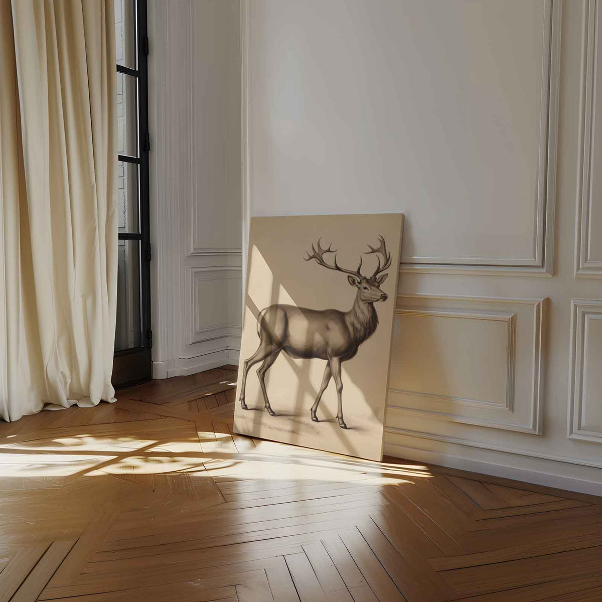 Elegante Hert in Potlood – staand kunstwerk voor modern interieur