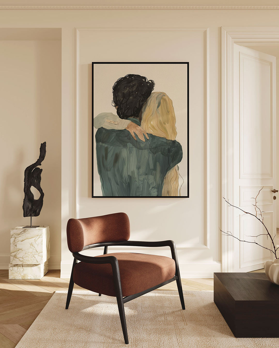 Omarmende figuren – Wanddecoratie kunstwerk – staande wanddecoratie