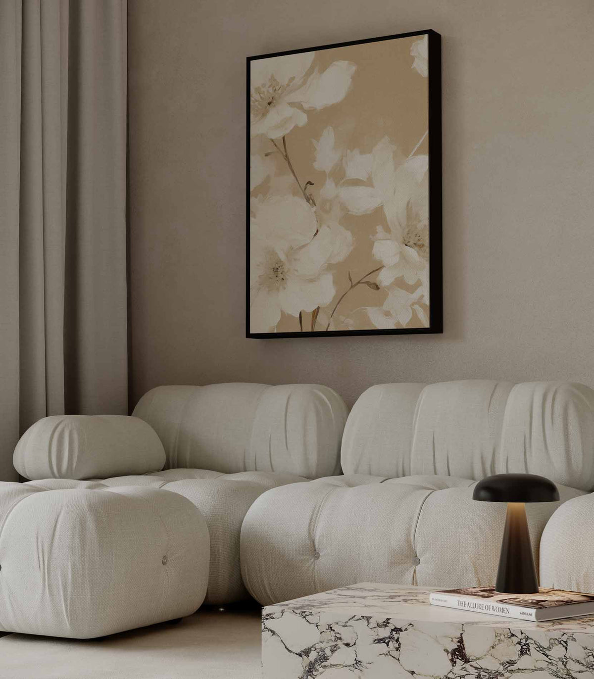 Elegante Bloemen op Beige – dibond wanddecoratie in staand formaat