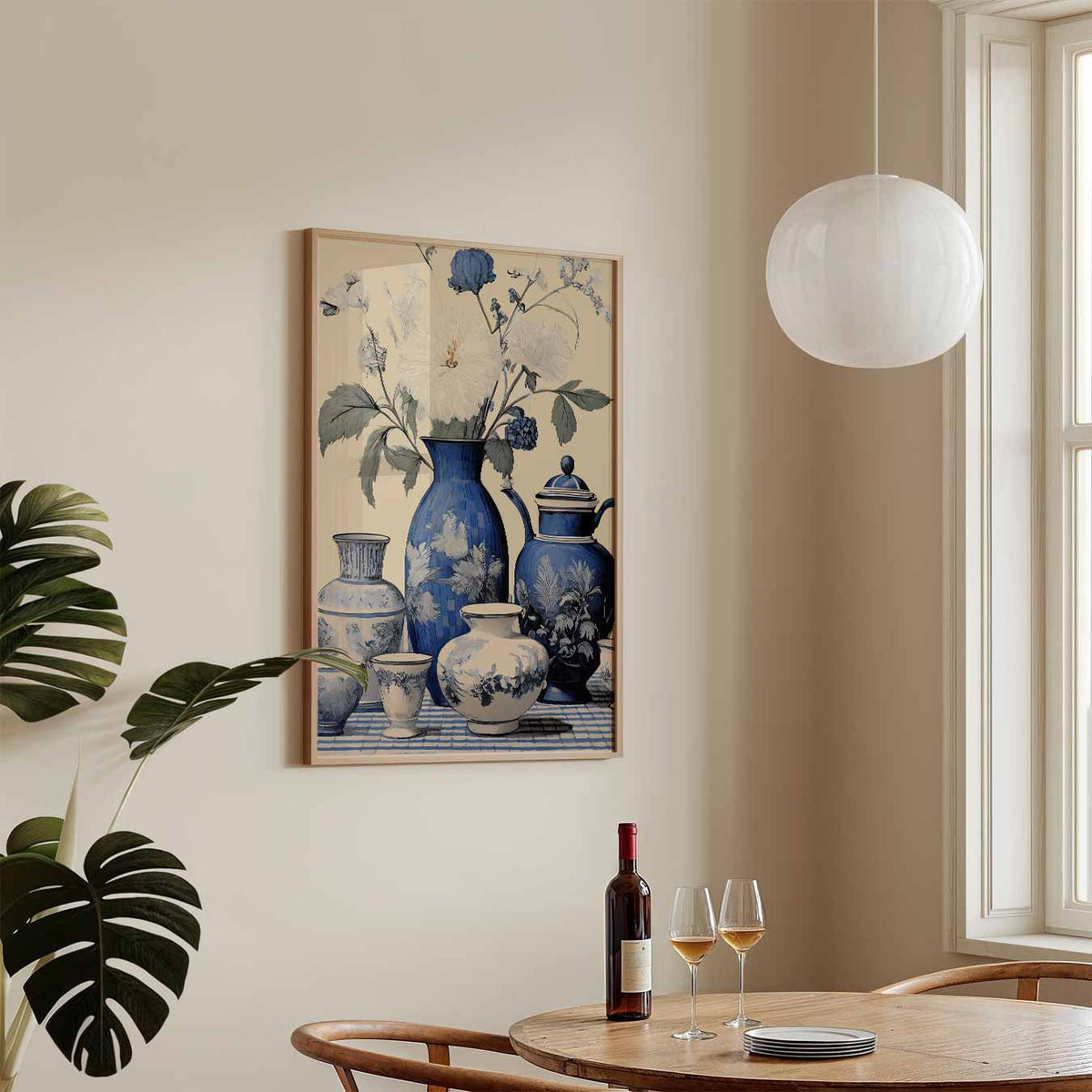 Tijdloze Bloemenpracht in Blauw – keukenposter in staand formaat