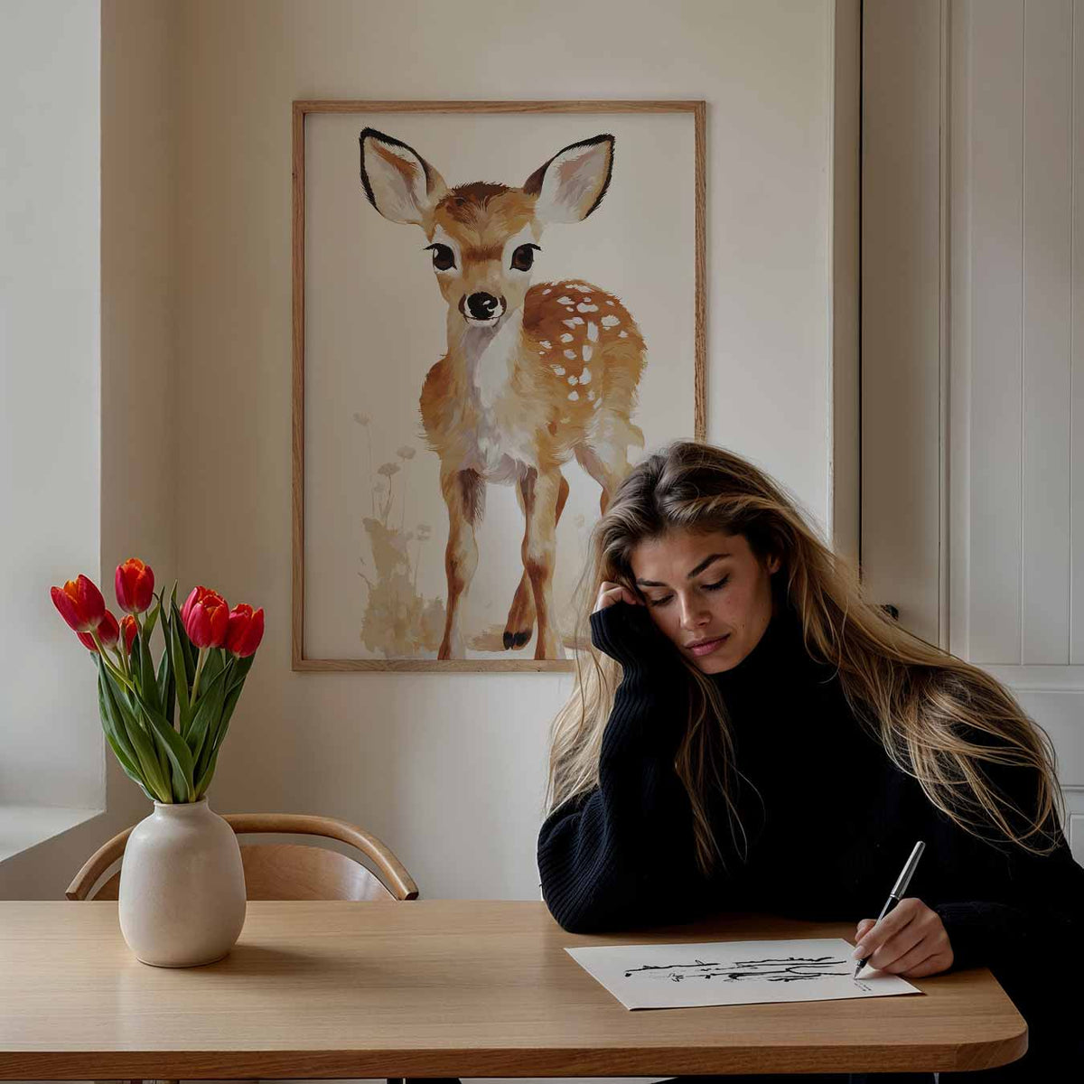Schattige Hertenkalf – staande muurposter voor de kinderkamer