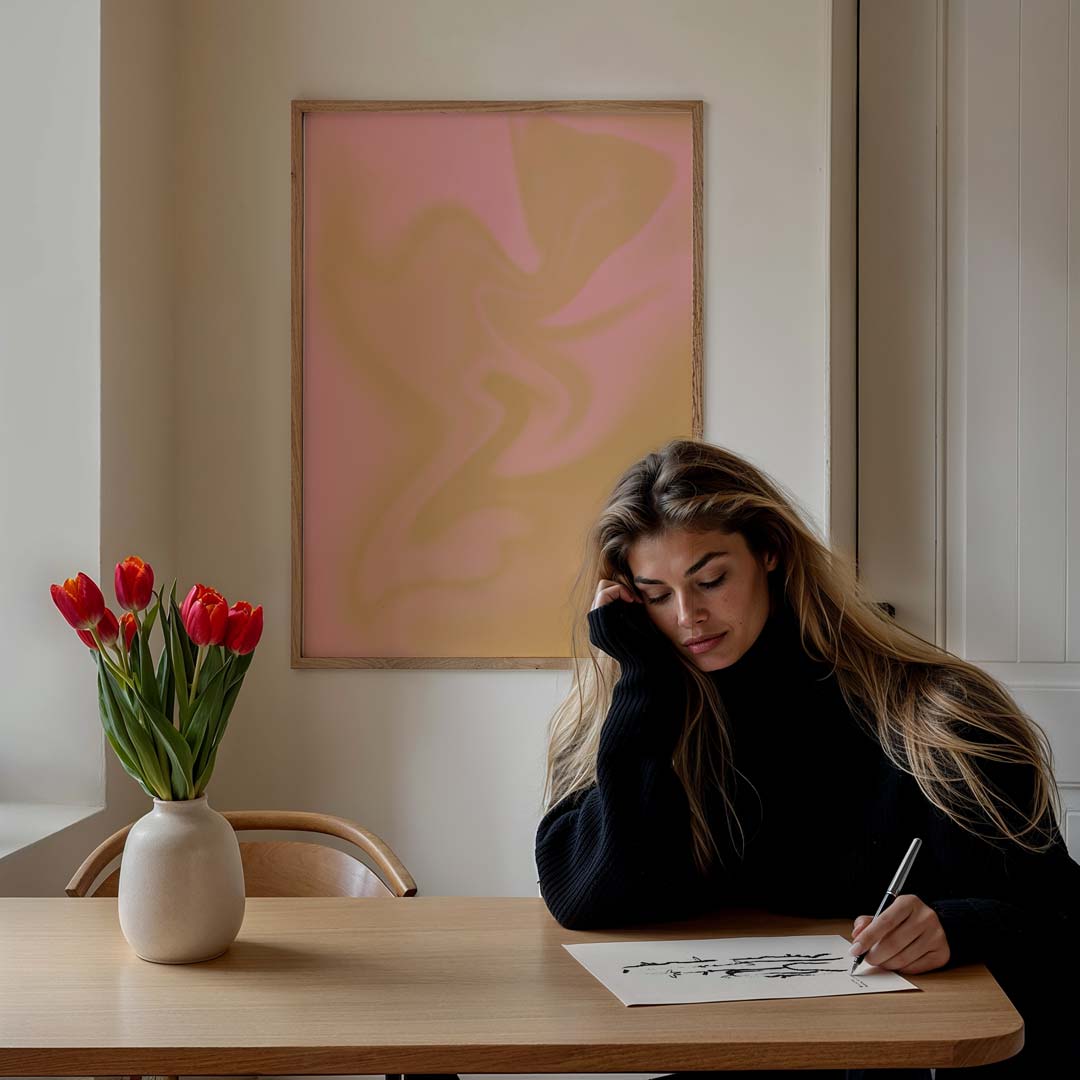 Dromerige Roze Abstracte – staande muurposter met kleurrijke abstracte vormen