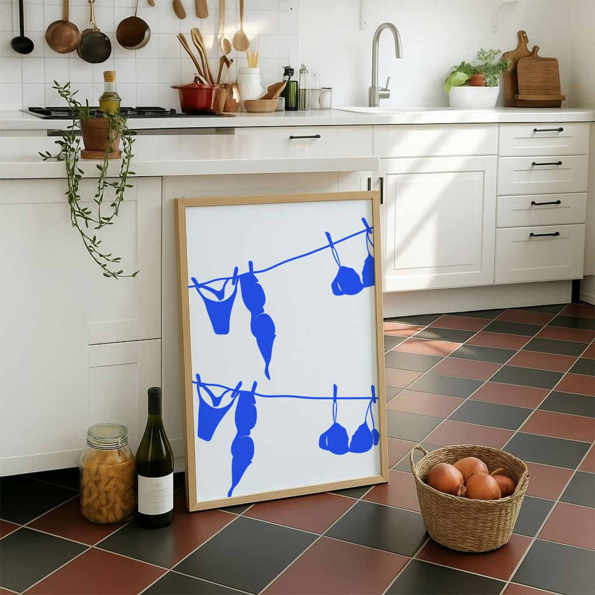 Tropische Waslijn Art – staande muurposter met zomerse uitstraling