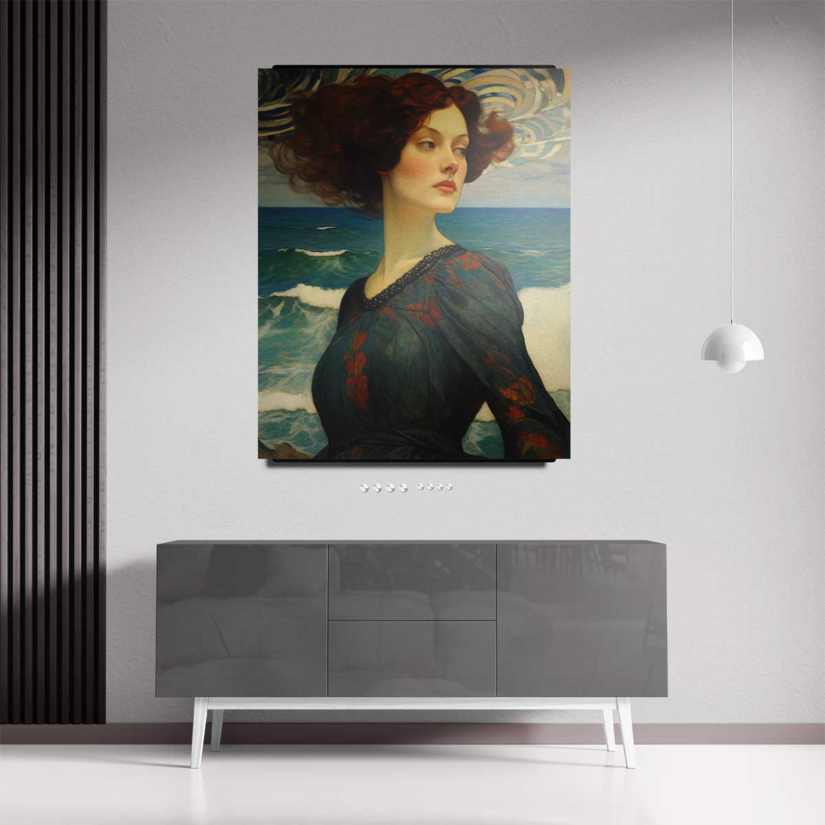 Dromerige dame aan zee – staand kunstwerk voor modern interieur