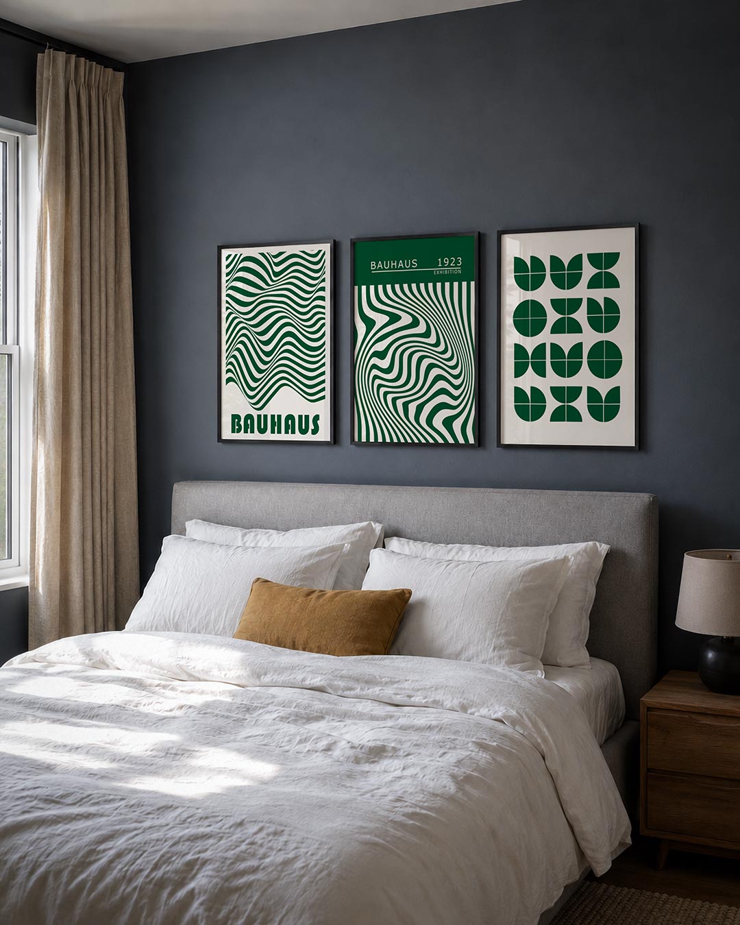 Golvend lijnenspel posterset – derde productweergave – deze posterset in drie delen toont een dynamisch spel van golvende