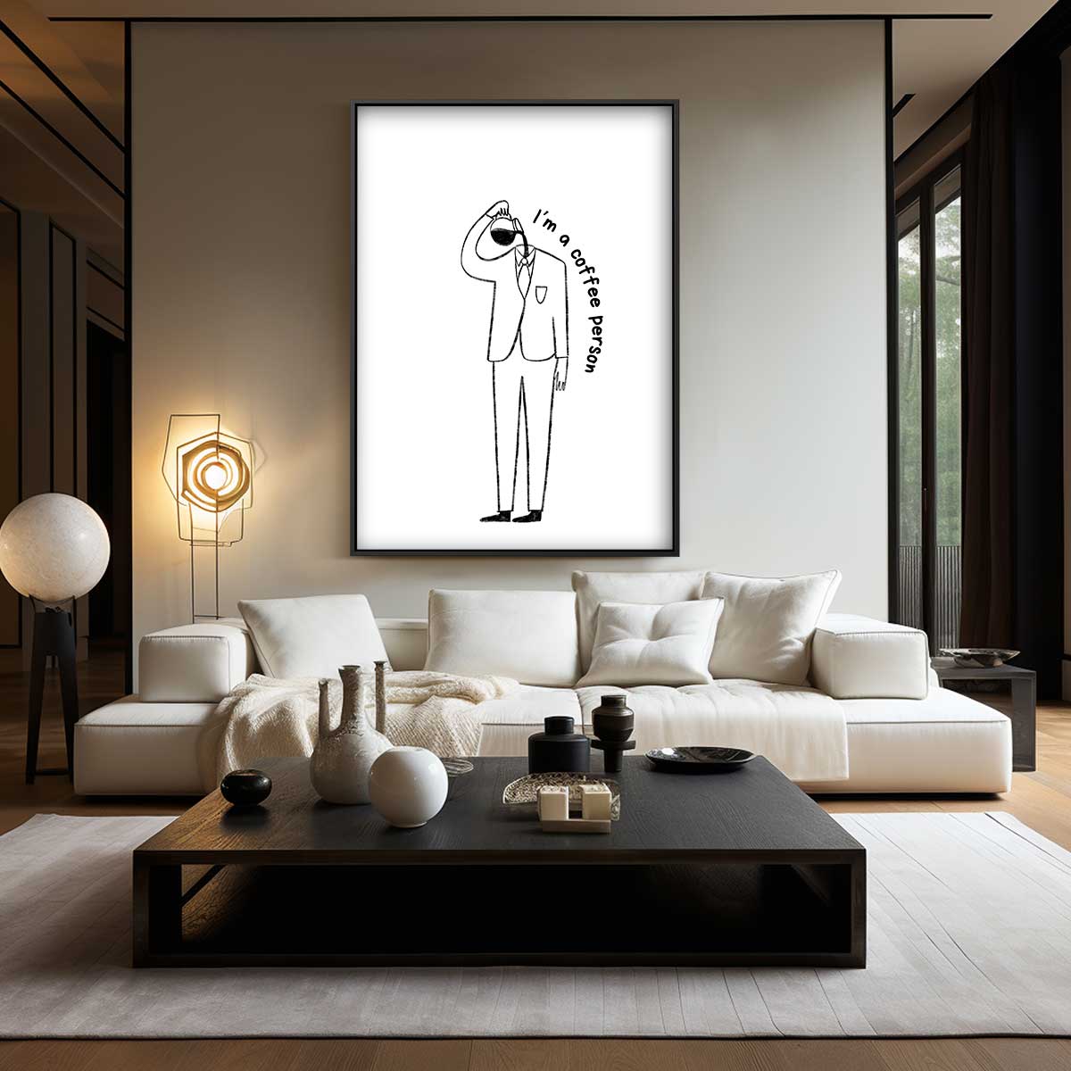Stijlvolle koffieliefhebber illustratie – plexiglas wanddecoratie in portret formaat