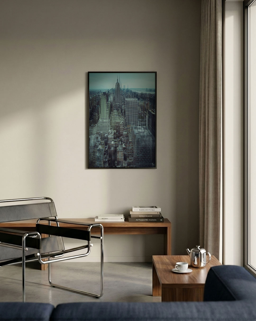 Stedelijke droom poster – detailweergave – deze poster toont een complexe stedelijke skyline met een gelaagd effect. De hoge