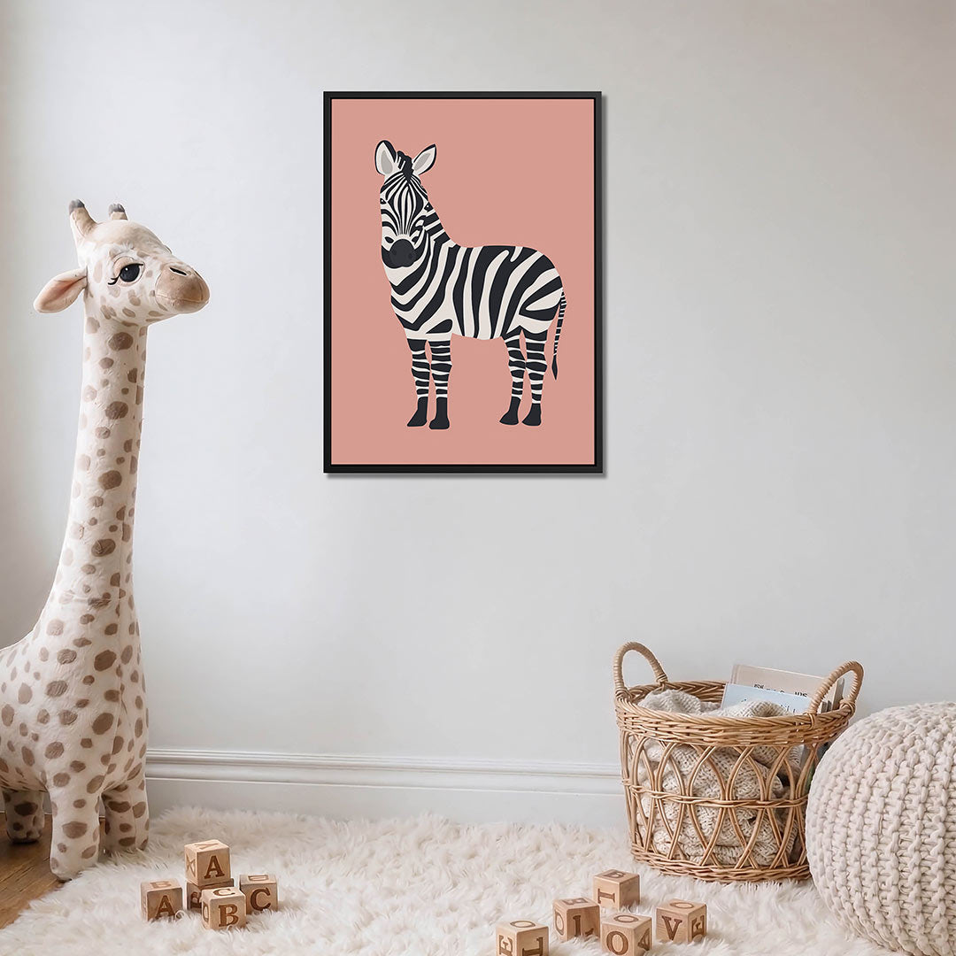 Zebra op roze achtergrond – moderne staande wandkunst