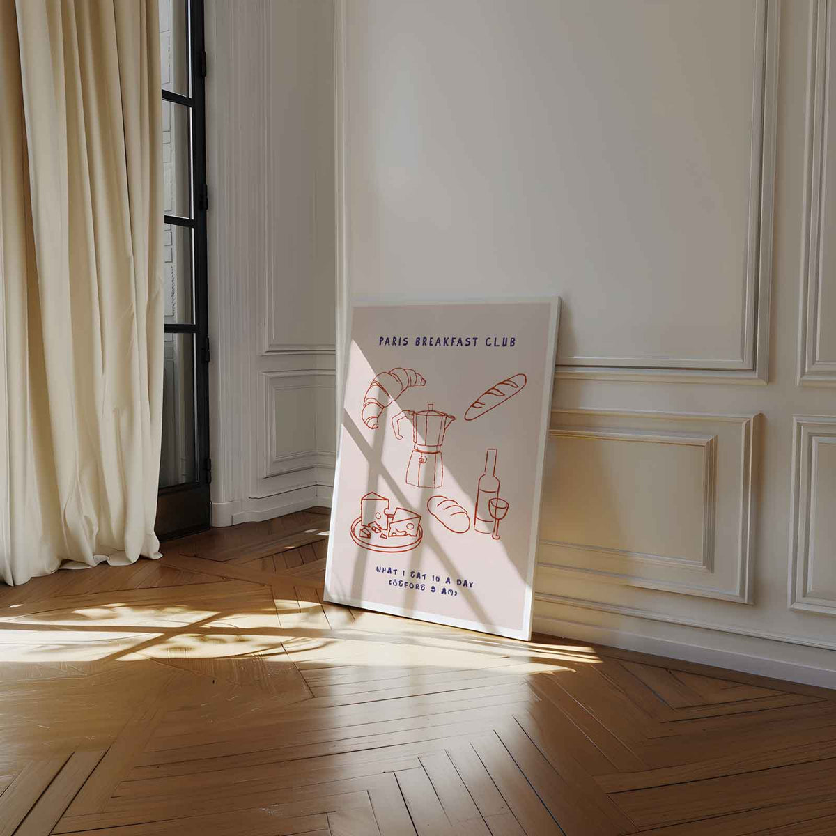Parijs Ontbijtclub Poster – staand kunstwerk voor modern interieur