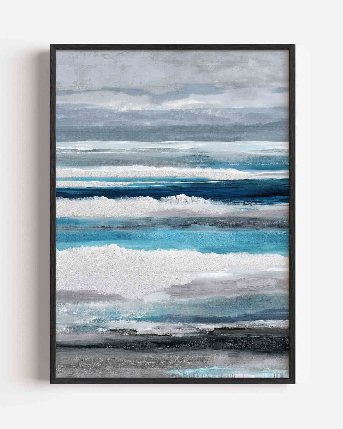 Horizontale lijnen in blauw en grijs – abstracte portret poster als wanddecoratie