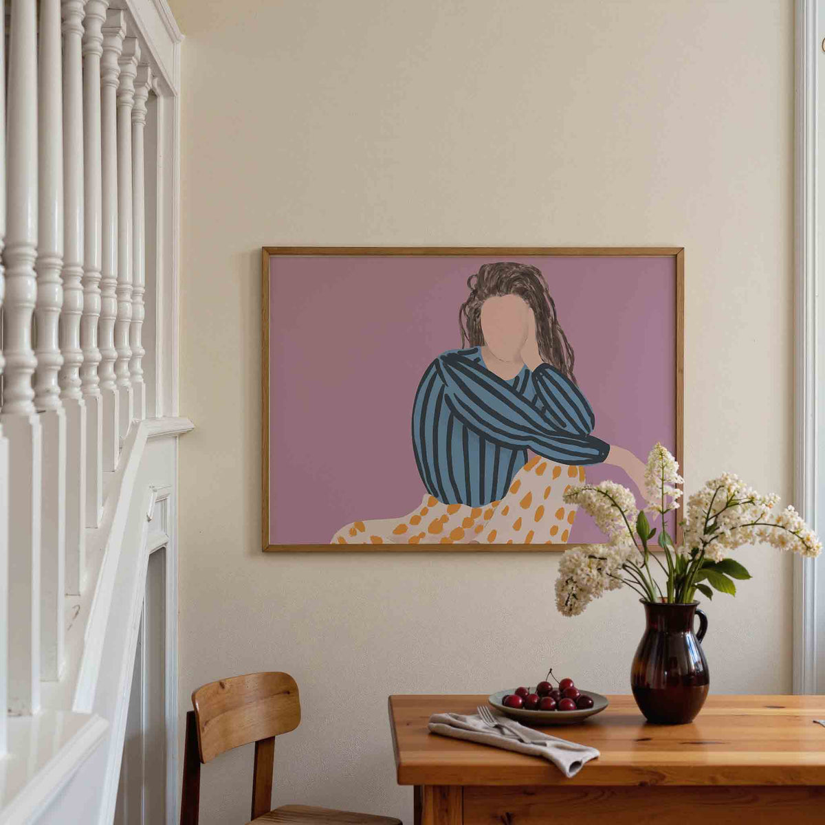 Gestreepte trui en stippen rok – liggende illustratie poster als wanddecoratie