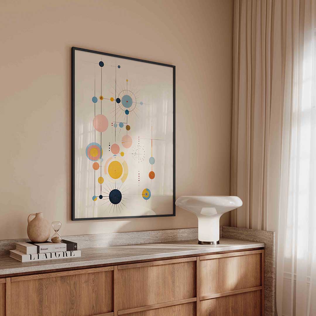 Abstracte cirkels en lijnen – surreal poster in staand formaat