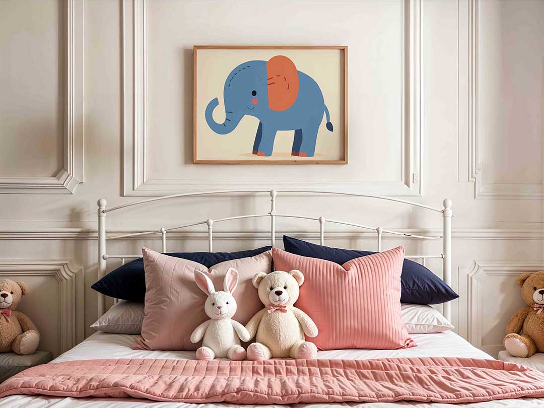 Blauwe olifant – kids poster in liggend formaat