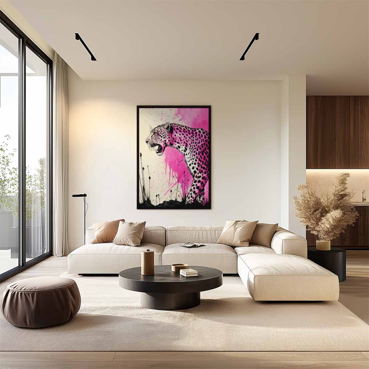 Roze Luipaard Expressie – staand kunstwerk voor modern interieur