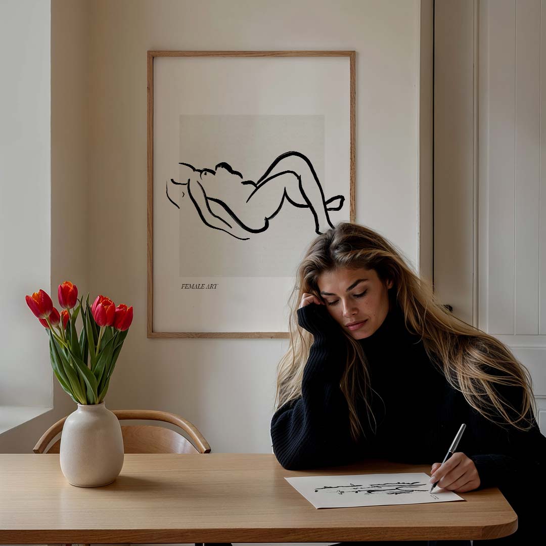 Elegante Lijntekening Vrouw – lijntekening poster in staand formaat