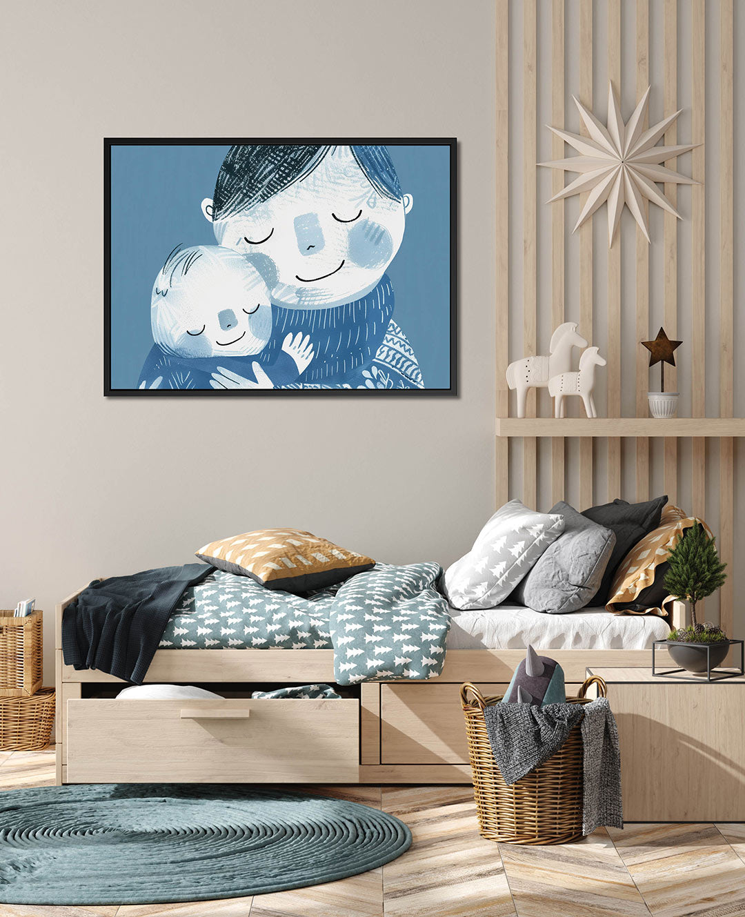 Knuffelende figuren – wanddecoratie in interieur