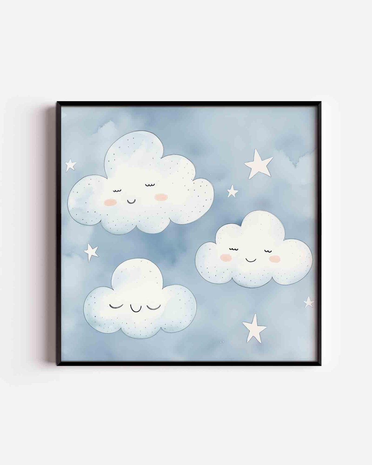 Lachende wolken en sterren – vierkante kinderposter als wanddecoratie