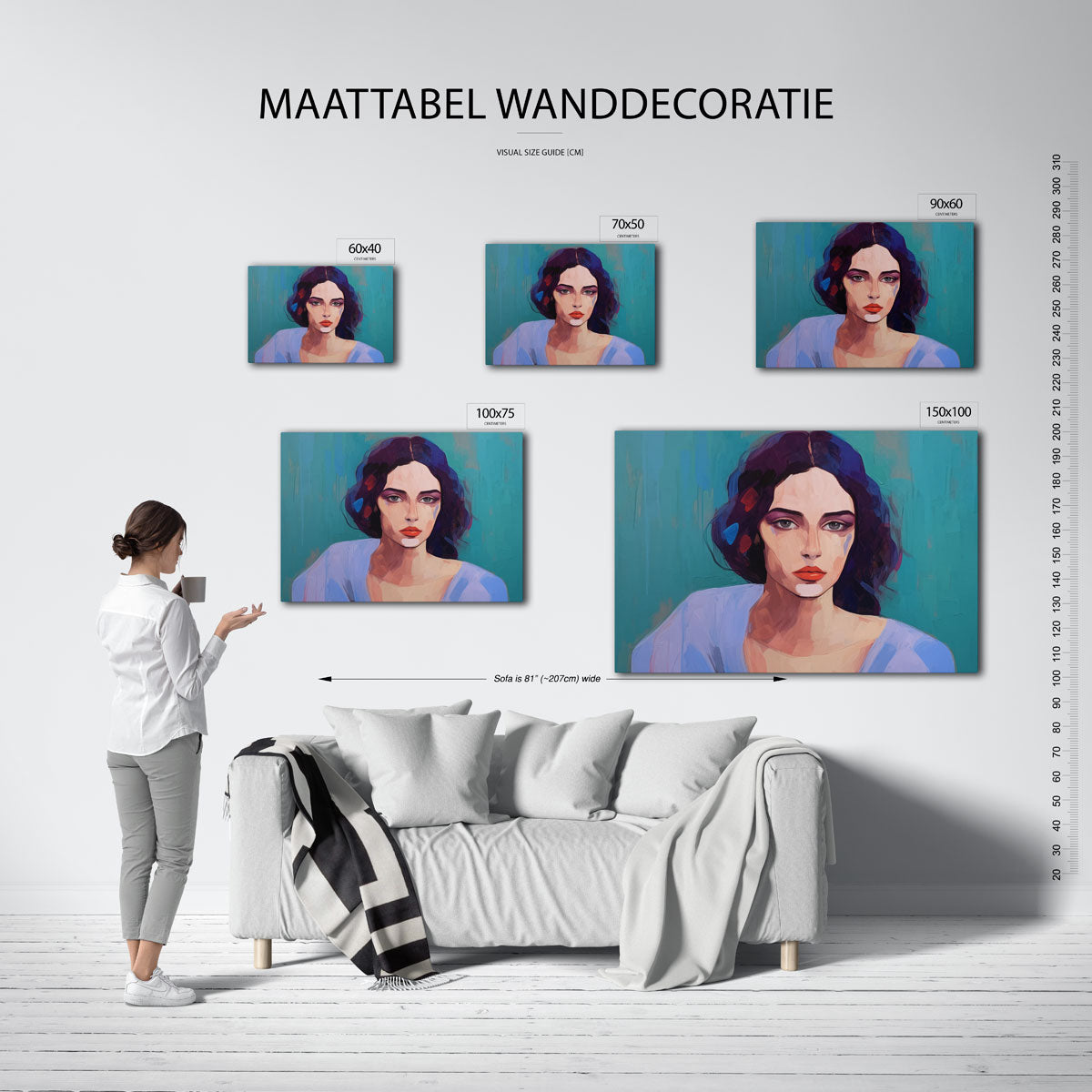 Expressieve vrouw – moderne liggende wanddecoratie