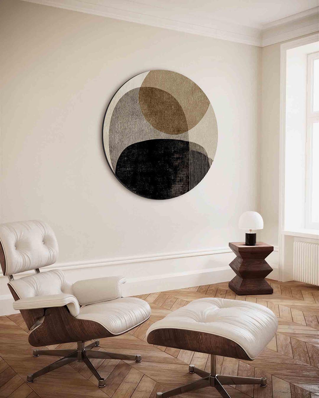 Abstracte vormen – ronde wanddecoratie met abstract ontwerp