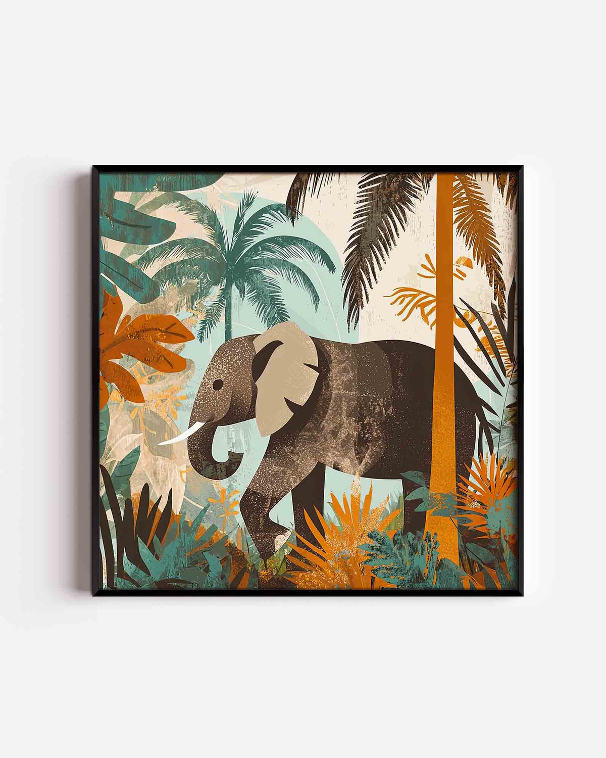 Olifant in jungle – vierkante dierenposter als wanddecoratie