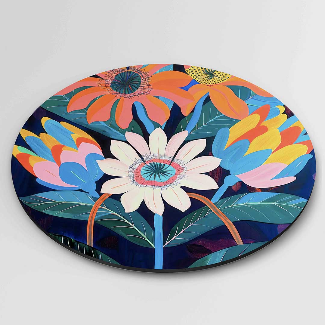 Bloemen en bladeren – ronde textuur wanddecoratie van WallArtistic