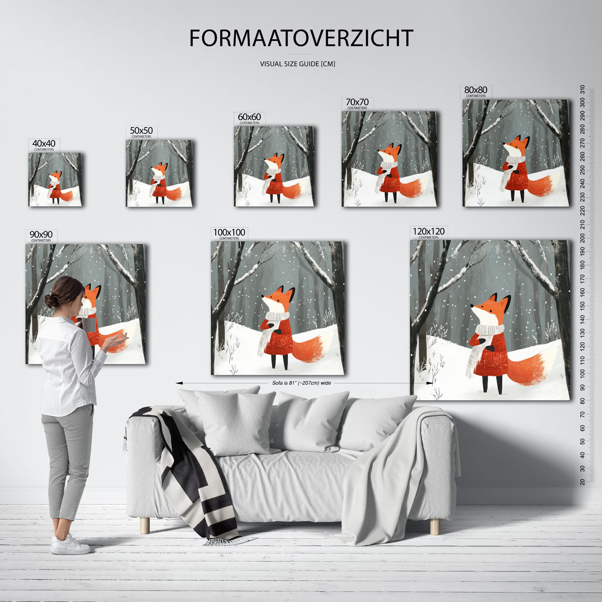 Vos in winterbos – vierkante muurposter voor de kinderkamer