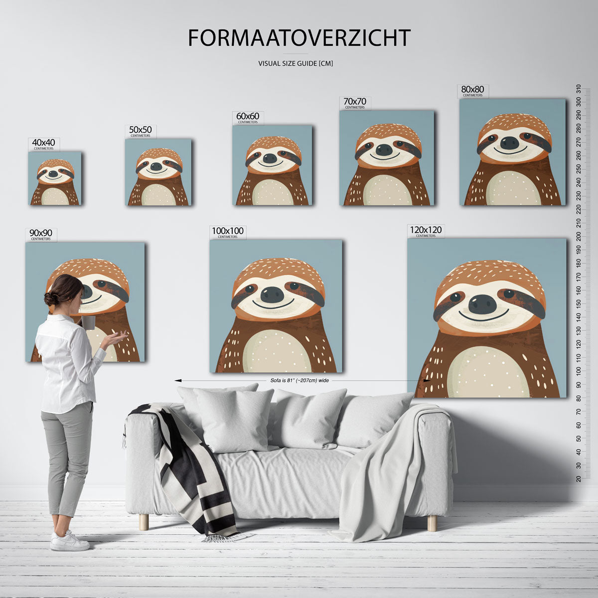 Lieve luiaard – vierkante muurposter voor de kinderkamer