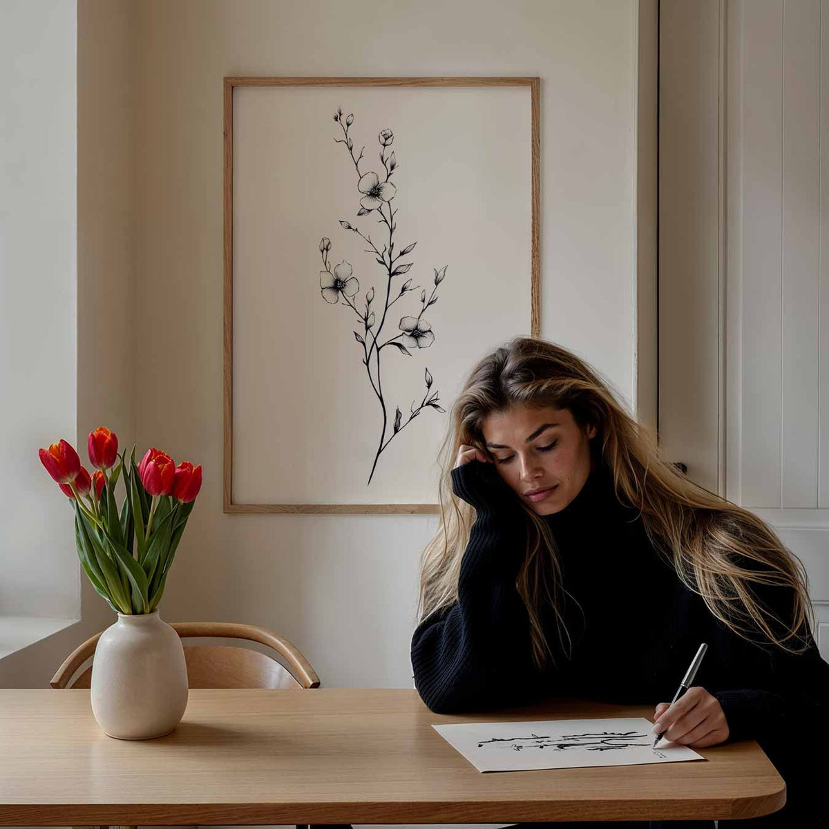 Elegante Bloementak – staande muurposter met vintage uitstraling
