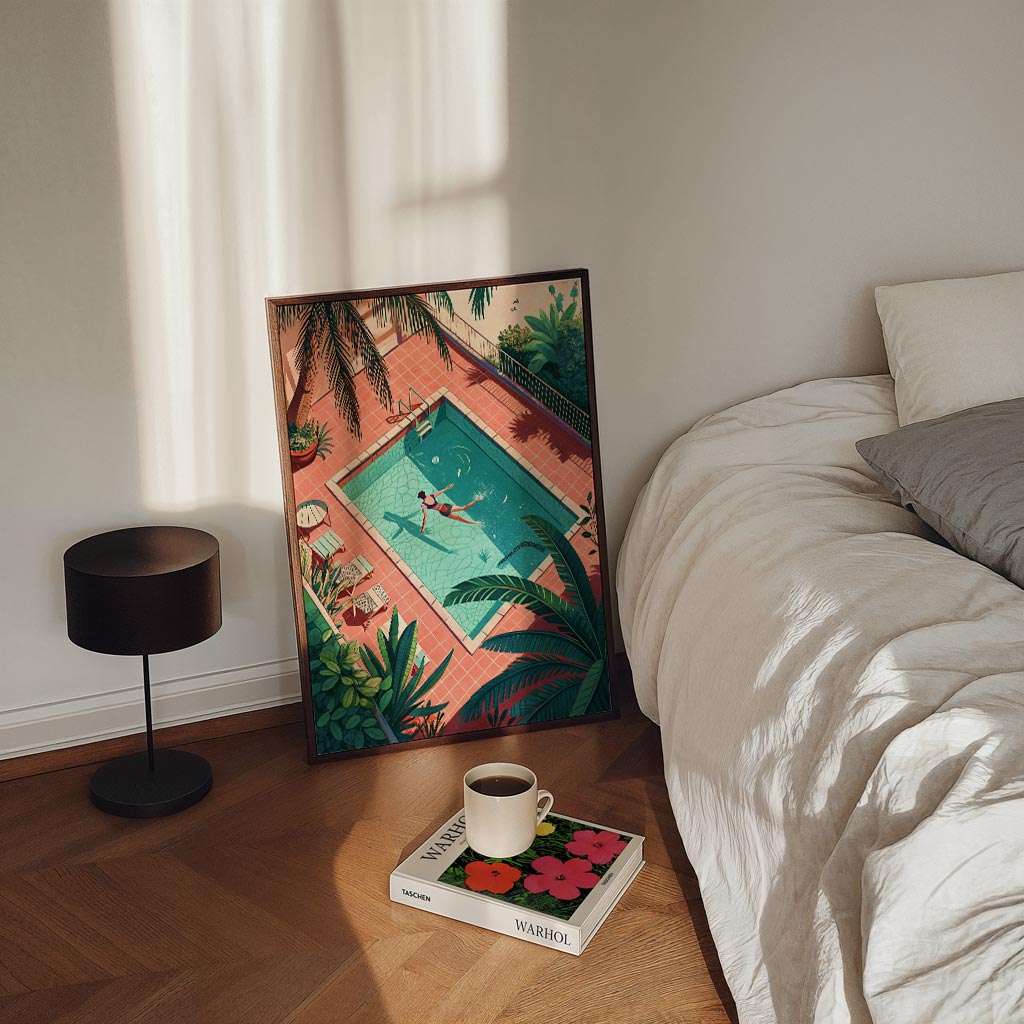Zwembad Illustratie – staande zomer wanddecoratie van WallArtistic