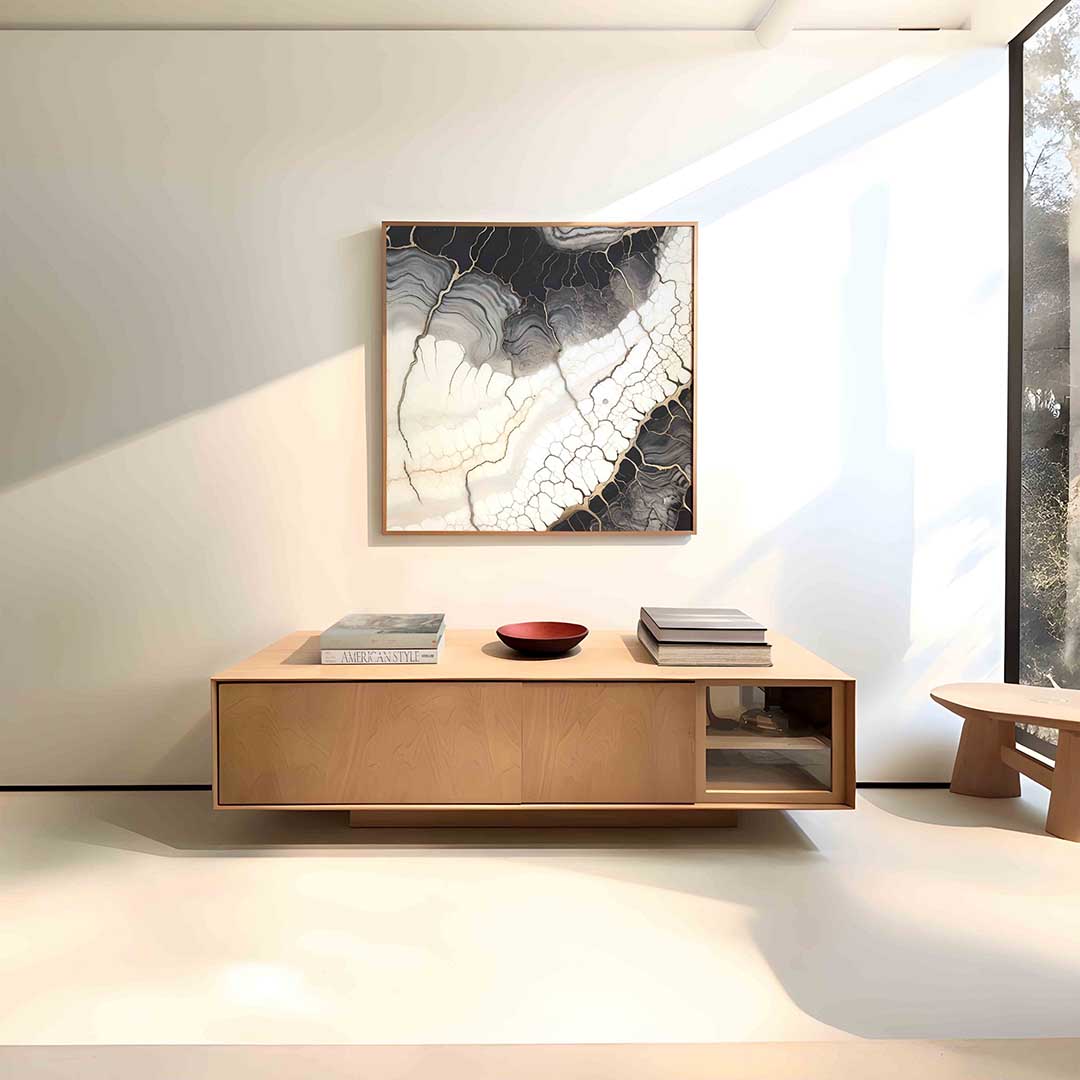 Abstracte lijnen en patronen – vierkante zachte abstracte wanddecoratie van WallArtistic