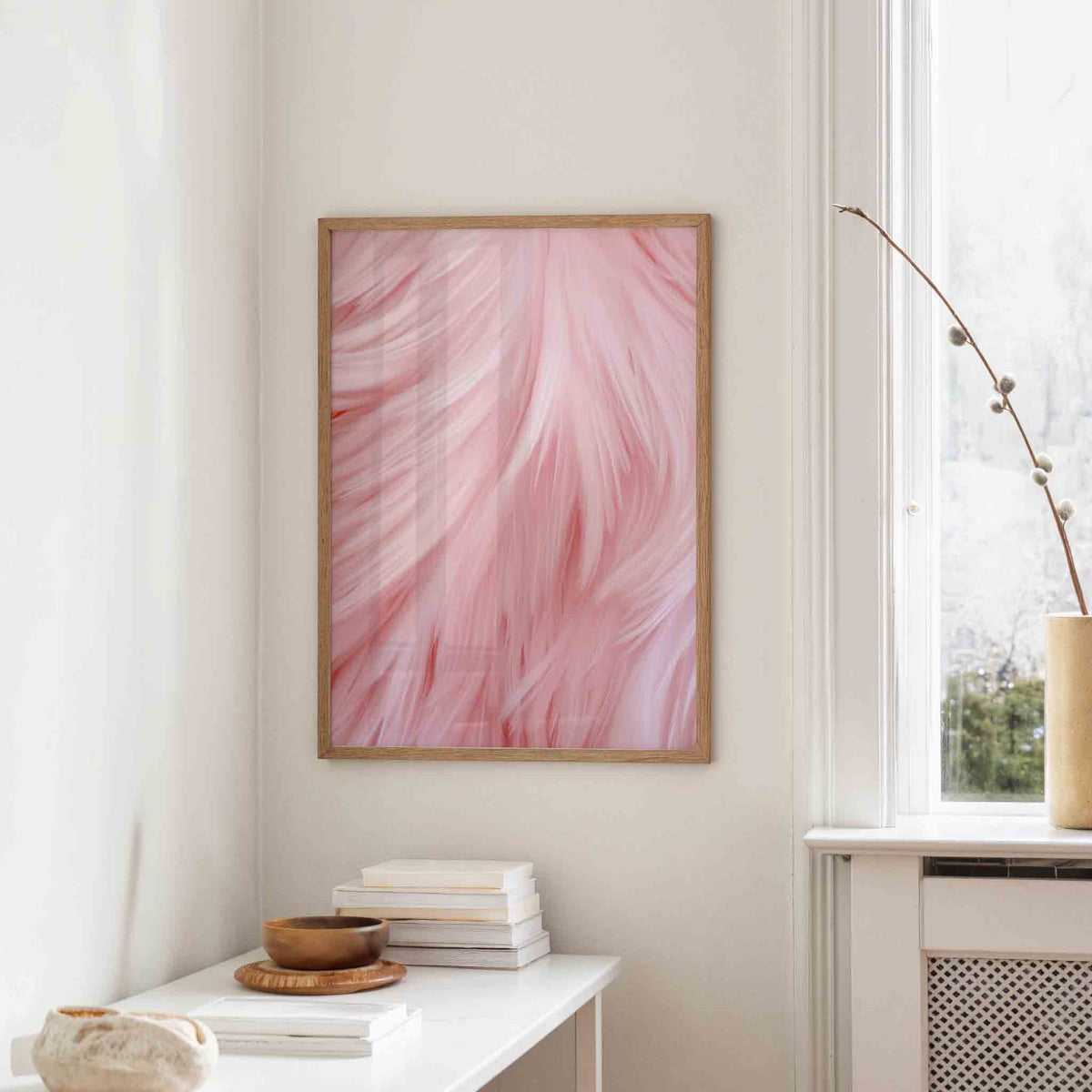 Roze veren – staande design wanddecoratie van WallArtistic