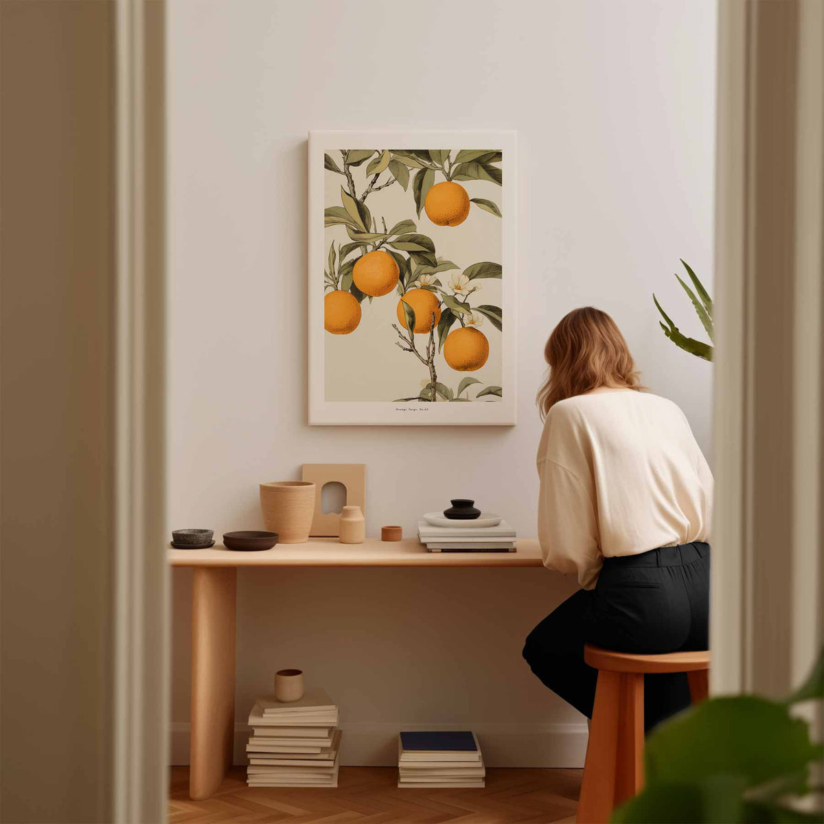 Vintage Sinaasappel Illustratie – kunstwerk met zwarte baklijst