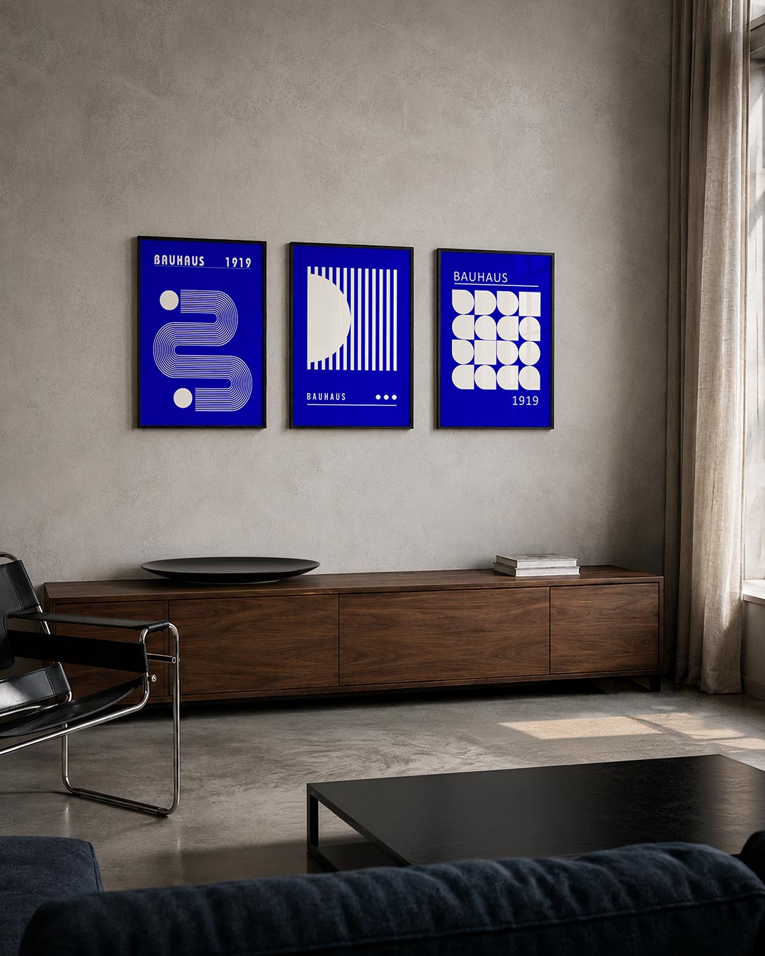 Lijnen en cirkel posterset – tweede productweergave – deze posterset in drie delen toont een dynamisch lijnenspel met witte