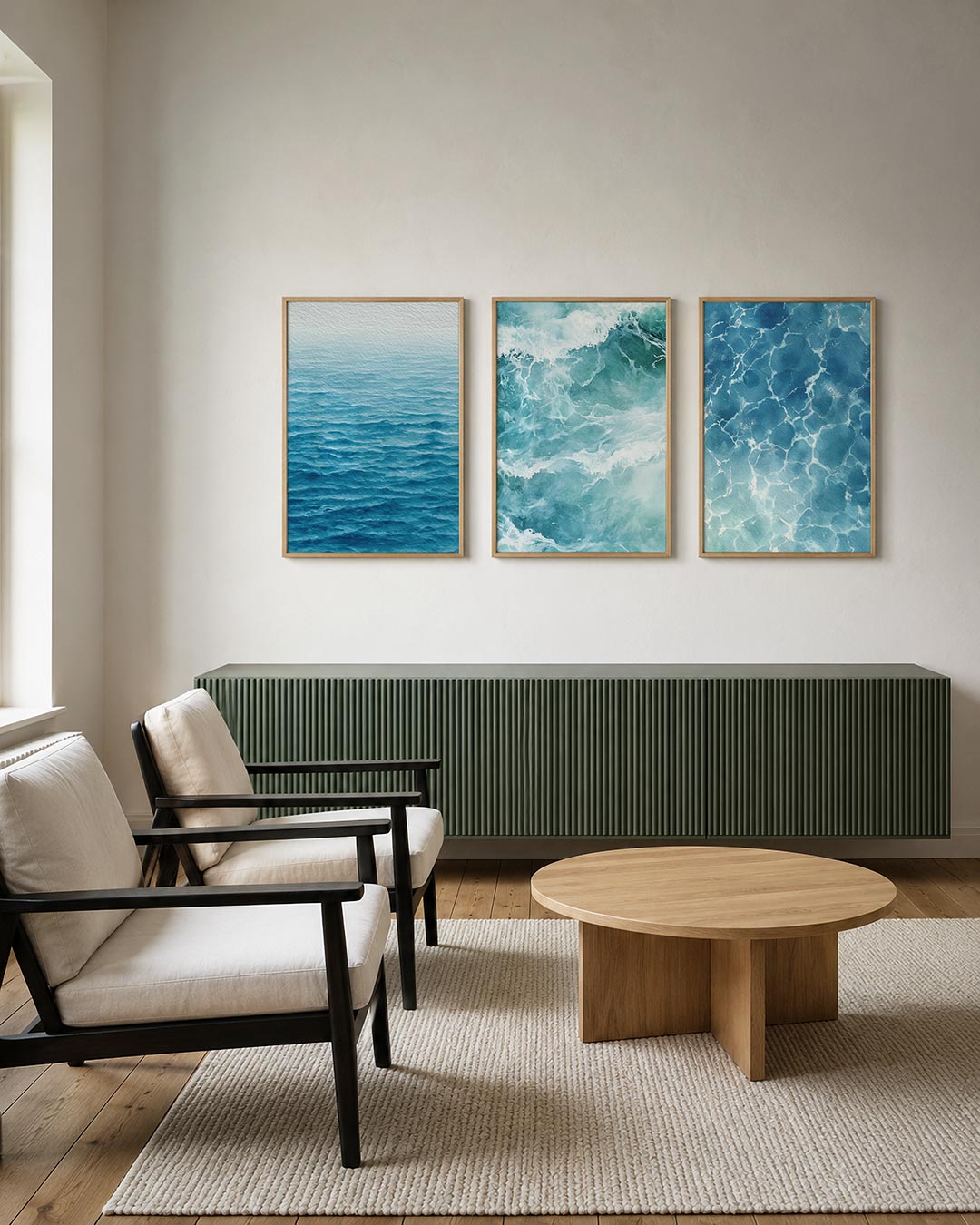 Golvend blauw posterset – tweede productweergave – deze afbeelding toont een zee van blauwe tinten die in