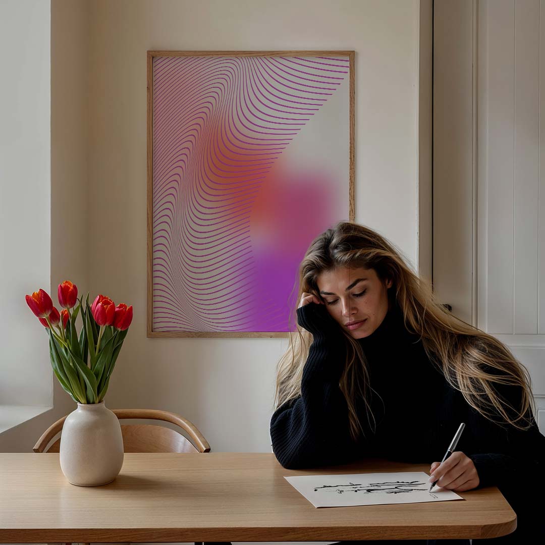 Kleurrijke Abstracte Golven – staande muurposter met kleurrijke abstracte vormen