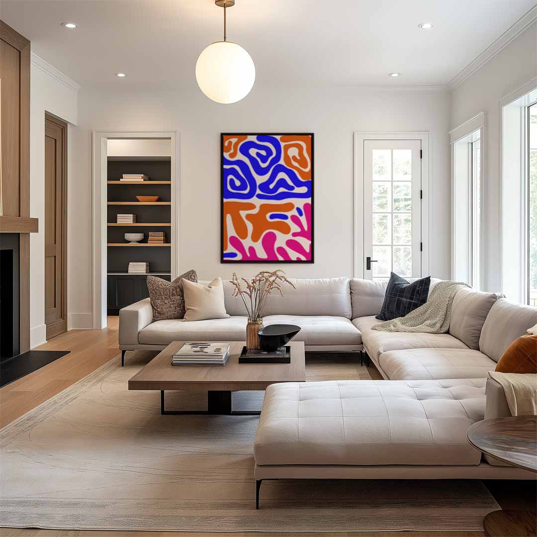 Kleurrijke Vormenexplosie – canvas wanddecoratie in portret formaat