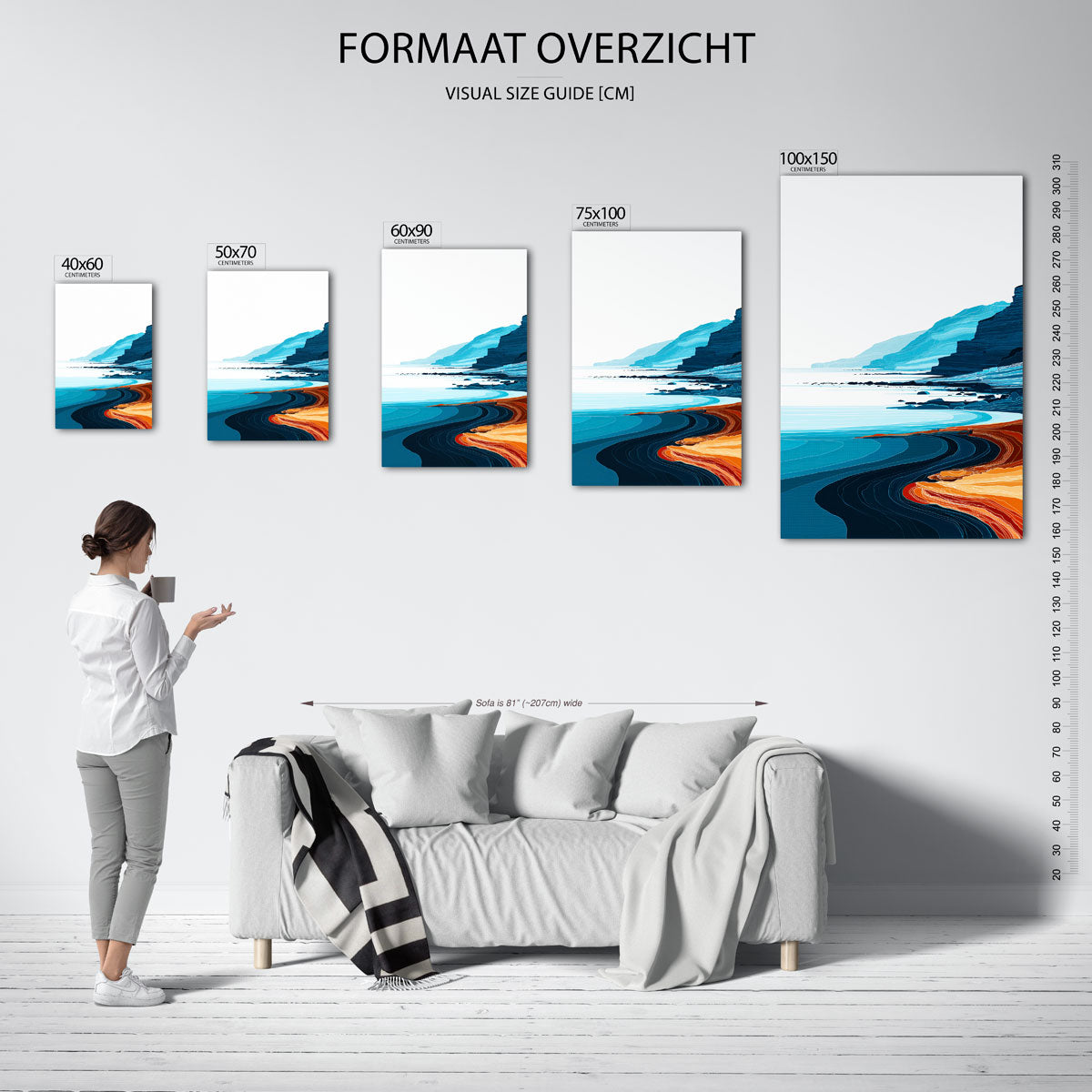 Kustlijn in lijnen – staande wanddecoratie van WallArtistic