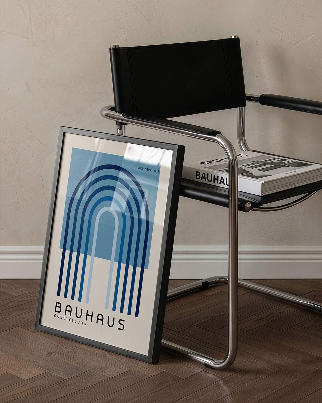 Lijnen en bogen – staande Bauhaus poster voor aan de muur
